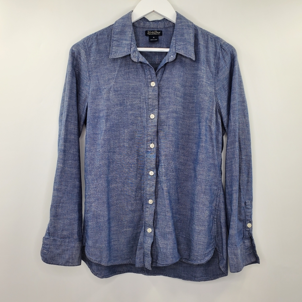Lucky Brand Blue Chambray Button Up Shirt Minimal Poplin - Picture 1 of 7